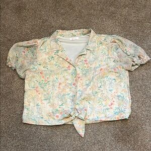 Lauren‎ Conrad Floral Tie Waist Button Down Blouse Large